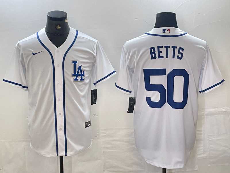 Mens Los Angeles Dodgers #50 Mookie Betts White Cool Base Stitched Baseball Jersey->los angeles dodgers->MLB Jersey